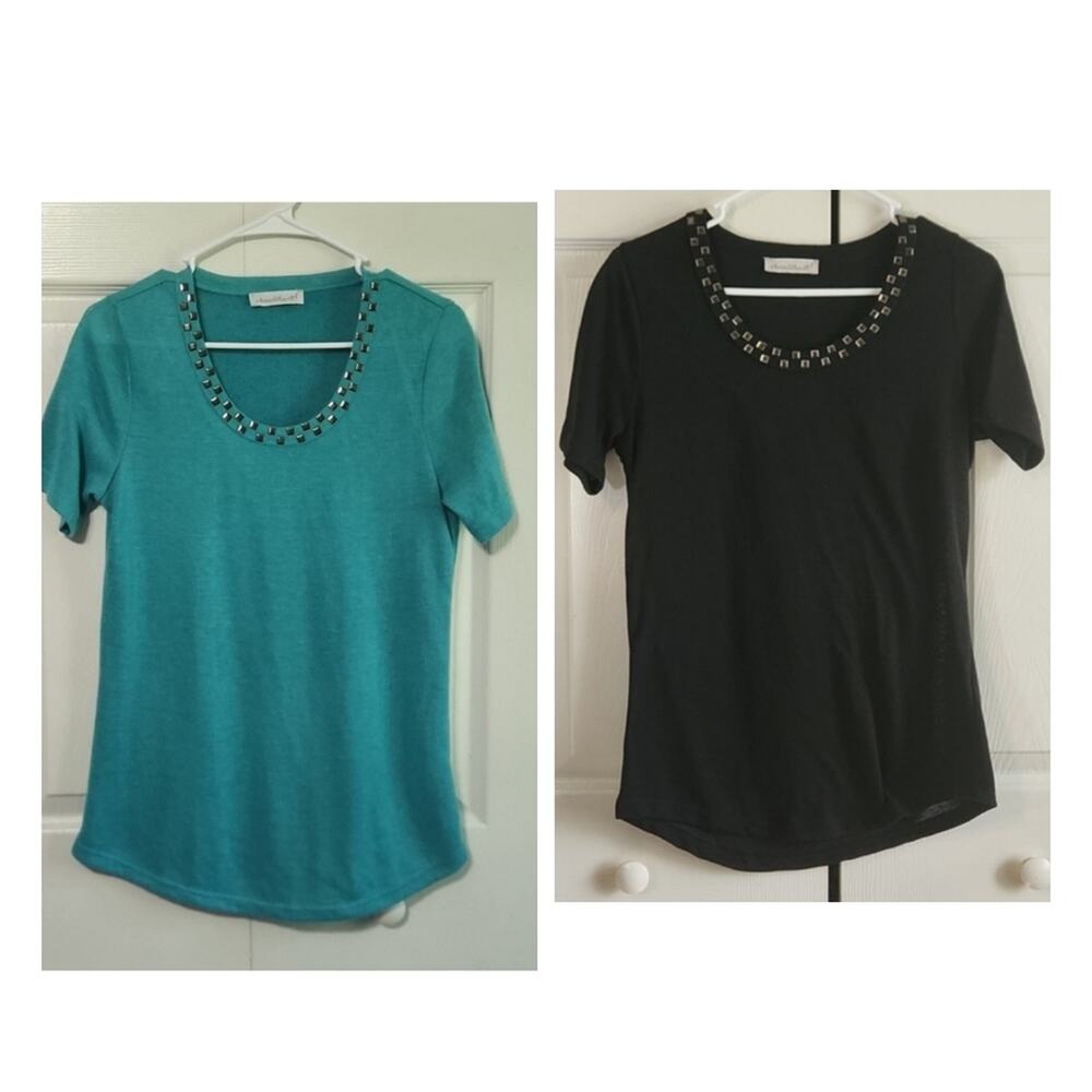 Karen Hart Women's Lot Of Two Short Sleeve Embellished Sweaters Tops Size Med